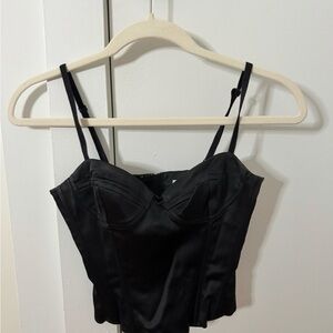 Aritzia Black Satin Bustier Crop Top